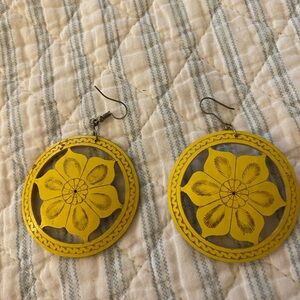 Hand carved wooden earrings from Mexico